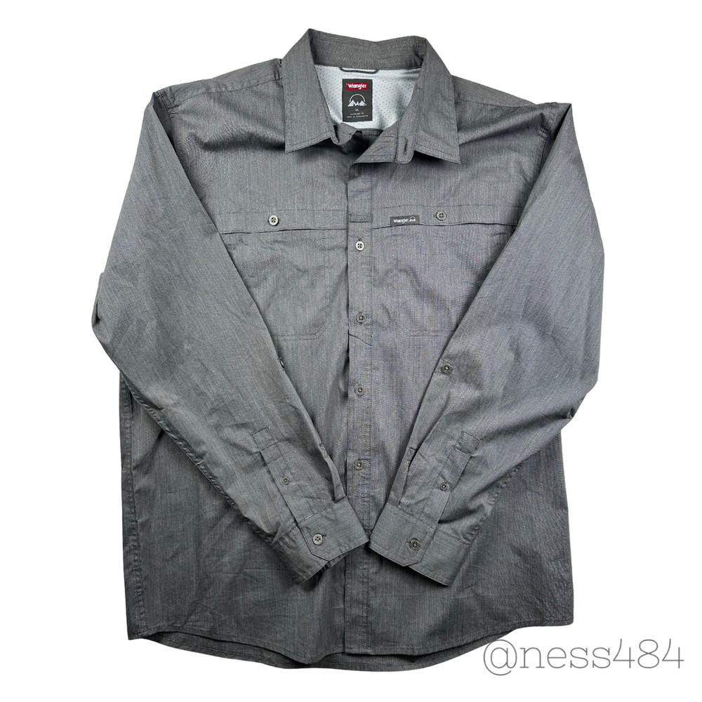 Wrangler Men's XL Regular Fit Long Sleeve Button Up Shirt Gray Textured